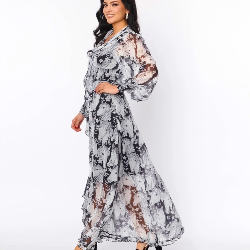 Unique Vintage horse print chiffon maxi dress XL ( UK) cowgirlie